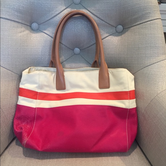 Tory Burch Canvas Dipped Tote Purse Handbag - Picture 2 of 8